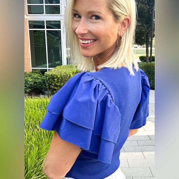 NEW ee:some BODYSUIT - ROYAL BLUE, medium, ruffle sleeve - Picture 5 of 6